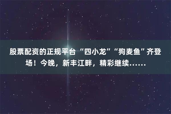 股票配资的正规平台 “四小龙”“狗麦鱼”齐登场！今晚，新丰江畔，精彩继续……